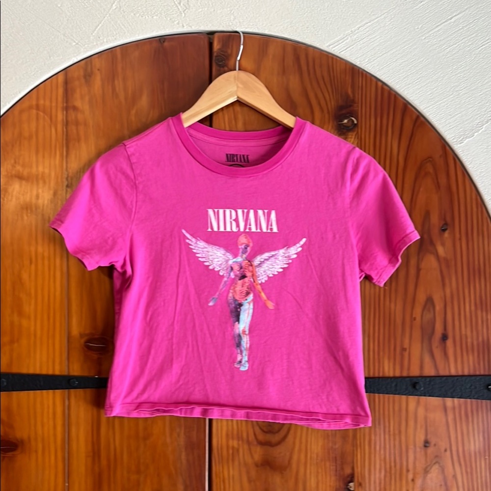 NIRVANA Pink Angel Cropped Graphic Tee